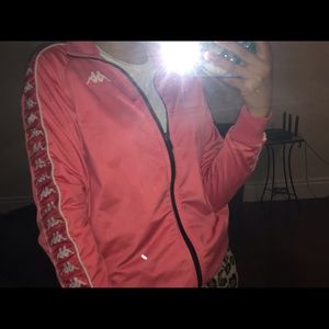 Pink and white kappa zip up sweater